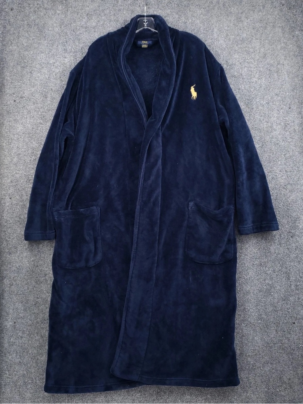 Polo by Ralph Lauren Navy Robe with Yellow Pony Embroidery
